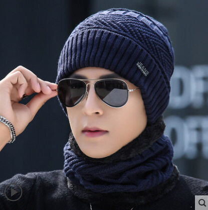 Winter Beanie Hat for Men Knitted Hats Warm Velvet Wool Knit Letter Double Layer Cap Women Thick Wool Neck Scarf Caps
